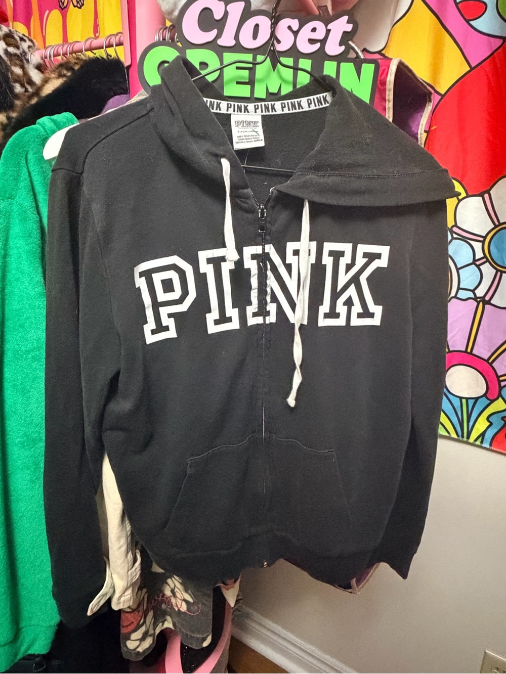 Victoria's Secret PINK Black Hoodie with White Logo Trim